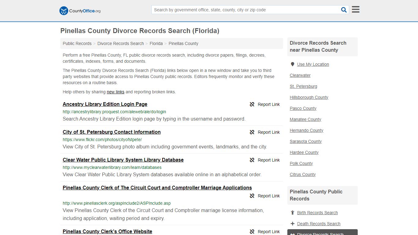 Pinellas County Divorce Records Search (Florida) - County Office